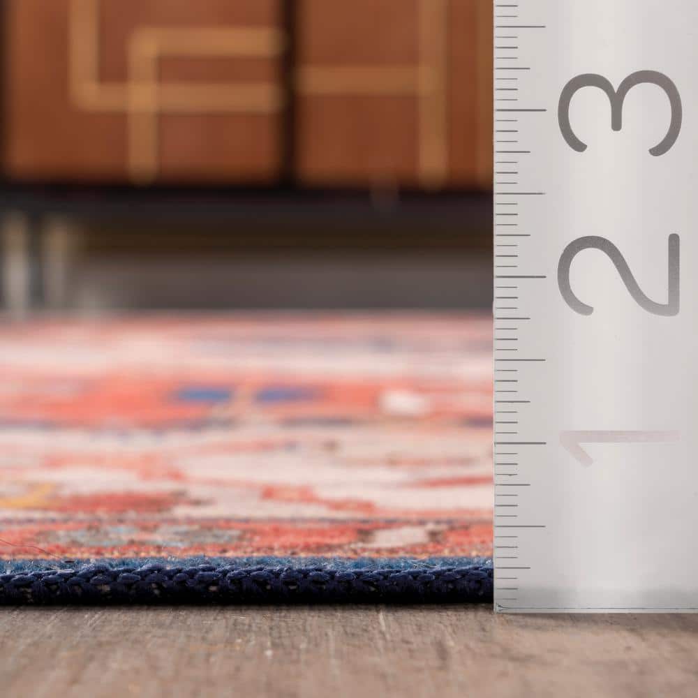 6' Round Red and Blue Oriental Synthetic Area Rug