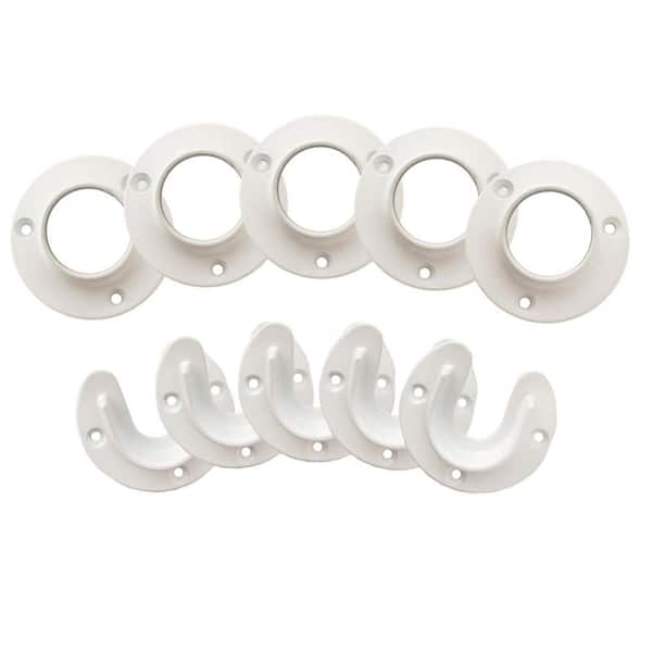 Design House Closet Pole Socket, Pack of 5, Fits Standard Closet Rods, 2.75 In. L x 0.88 In. D x 2.75 In. H, White