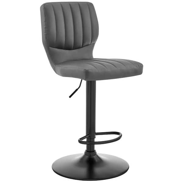 HomeRoots Gray Faux Leather Textured Adjustable Bar Stool