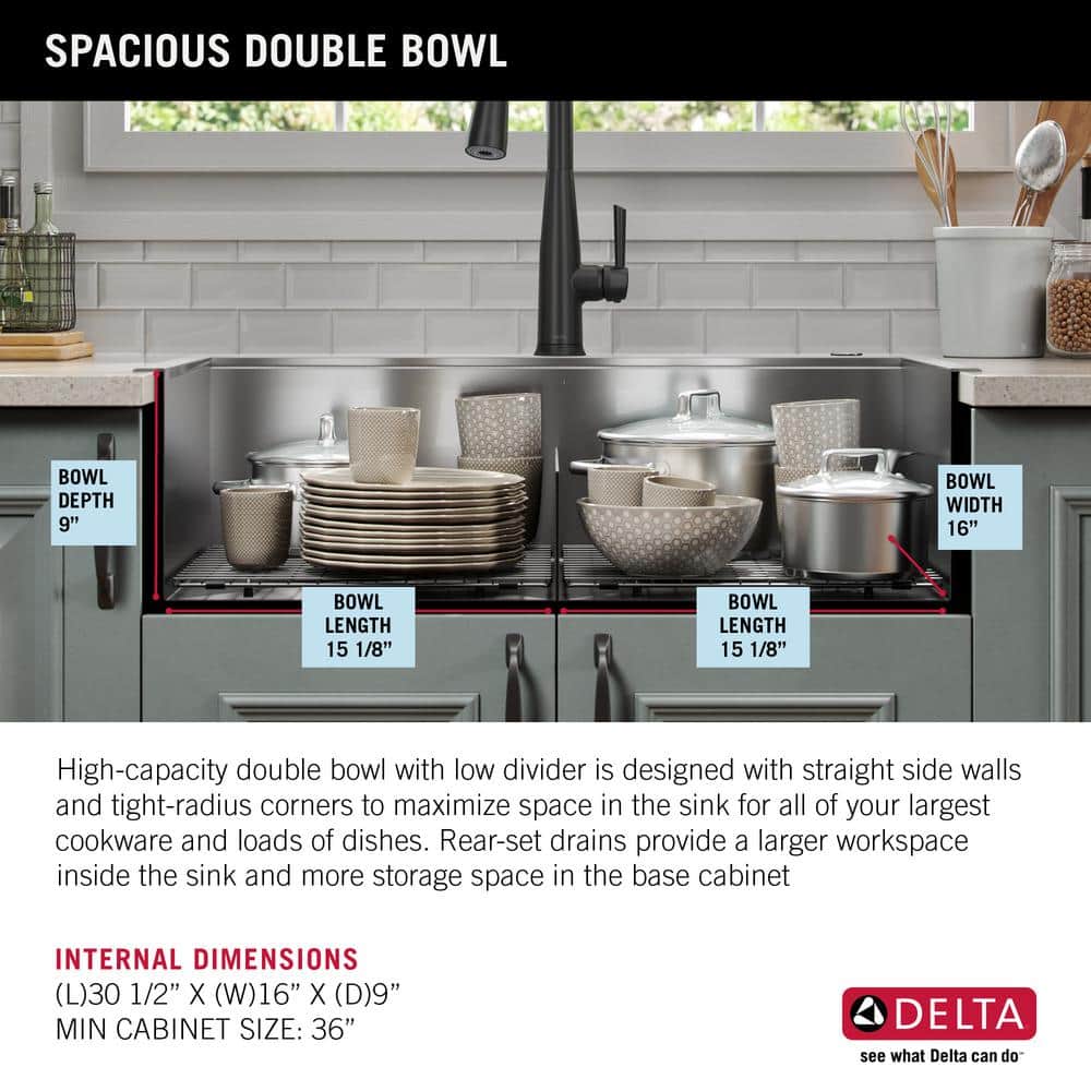 Delta 33-Inch Stainless Steel Double Bowl Workstation Sink