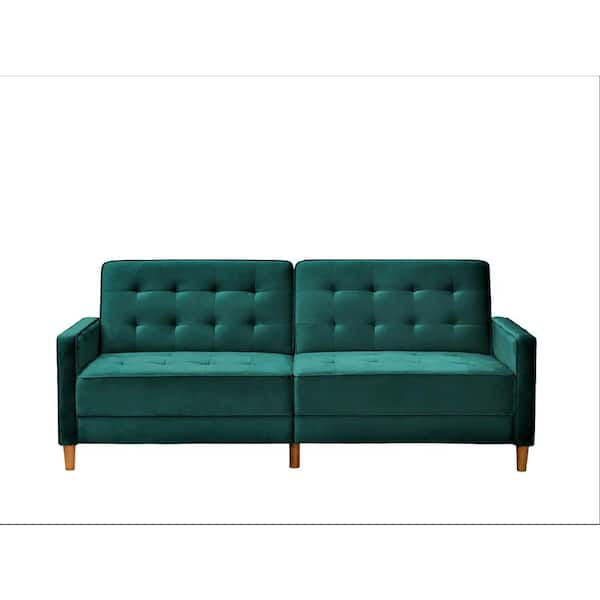 US PRIDE FURNITURE Jonathan 80 in. Green Tufted Velvet 2-Seater Twin Sleeper Sofa Bed with Square Arms