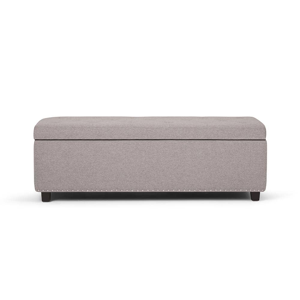 Cloud Gray Tufted Wood Footstool with Nail Trim - Traditional Style