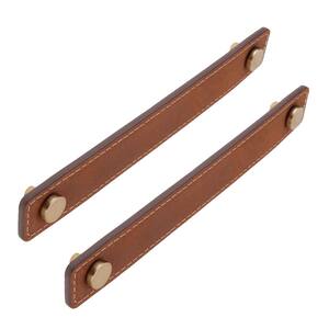 Leather 6 in. (152 mm) Center-to-Center Satin Brass Pull (2-Pack)