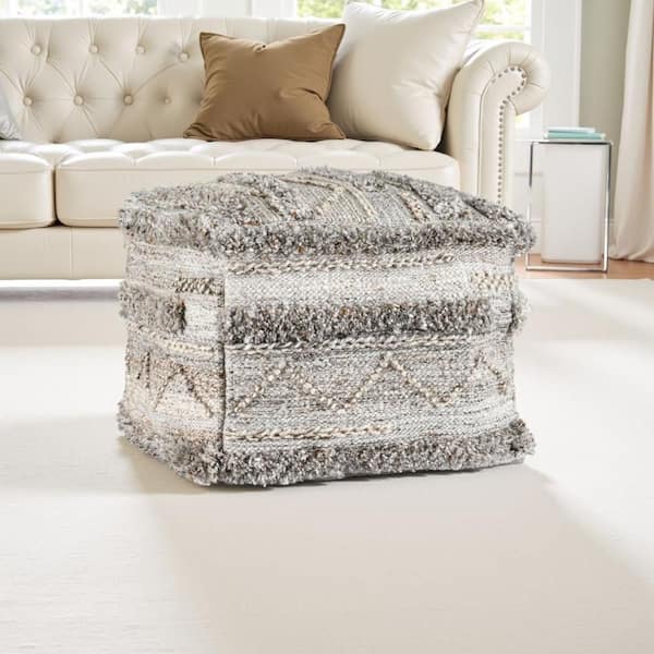 Anny Gray Polyester Square Accent Ottoman