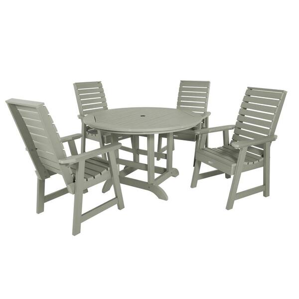 Highwood Weatherly Eucalyptus 5-Piece Recycled Plastic Round Outdoor Dining Set