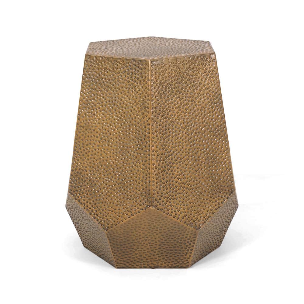 Metal Modern Hammered Iron Geometric Side Table, Brushed Antique Gold