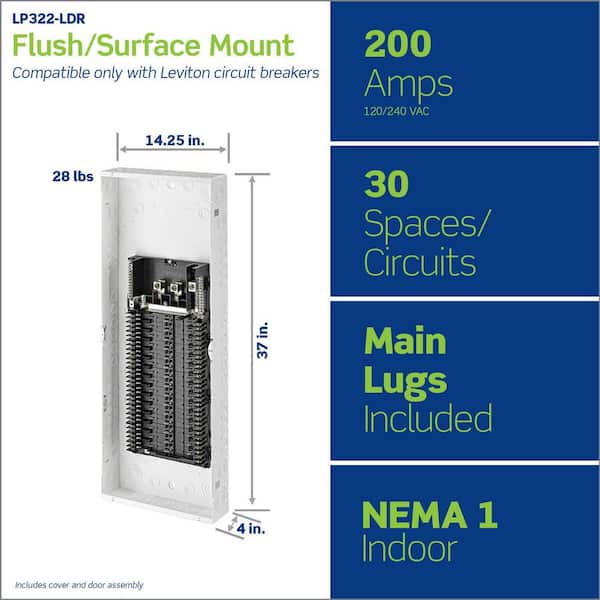 200 Amp 30-Space, 30-Circuit Indoor Load Center with Main Lugs, Door Included LP322-LDR
