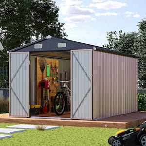 8 ft. W x 12 ft. D Outdoor Storage Metal Shed with Floor Foundation, Lockable Door and Vents, Brown (96 sq. ft.)