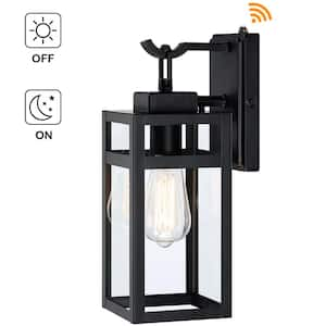 13.6 in.1-Light Matte Black Hardwired Outdoor Wall Lantern Sconce Classic Cage With Clear Glass Shade