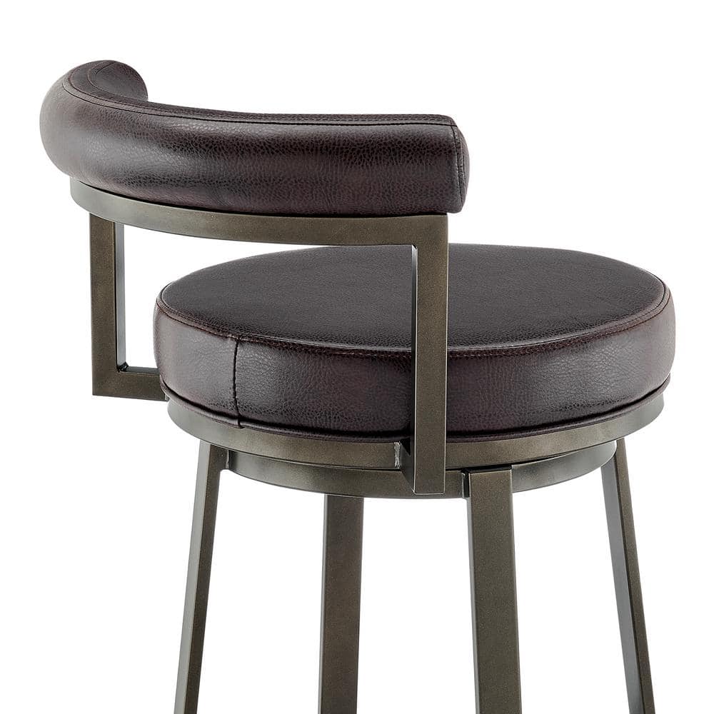 Mocha Finish Brown Faux Leather Adjustable Swivel Bar Stool