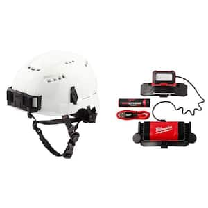 BOLT White Type 2 Class C Vented Safety Helmet with BOLT 600 Lumens LED REDLITHIUM Rechargeable Headlamp