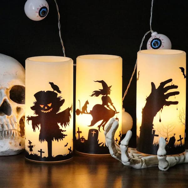 Ivory 3-Pack Halloween Flickering LED Candles: Battery-Operated