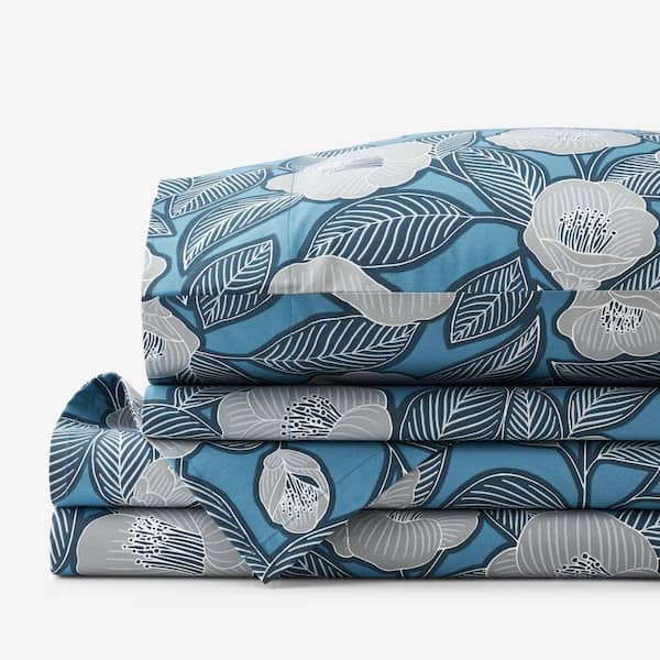 The Company Store Company Cotton Blue/Gray Primrose Floral Cotton Percale Full Sheet Set
