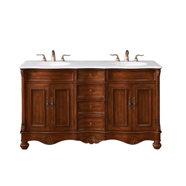 Unbranded Simply Living 60 in. W x 21.5 in. D x 35 in. H Bath Vanity in Teak with Ivory White Engineered Marble