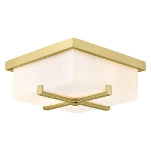 11 in. 2-Light Gold Flush Mount With Frosted Glass Shade and No Bulbs