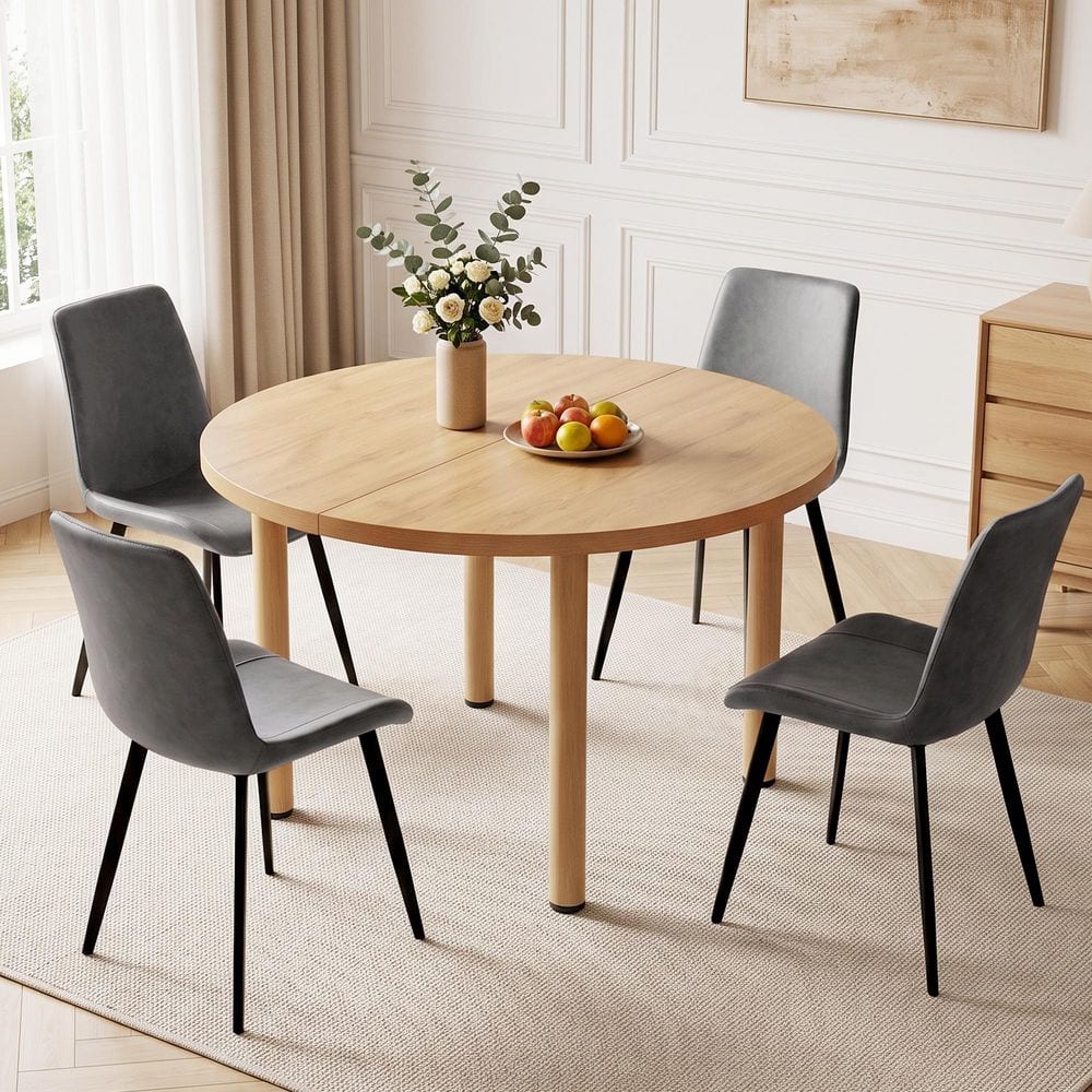 5-Piece Oak Round MDF Top Dining Table Set with 4 Gray Chairs price history on PriceWatchPro