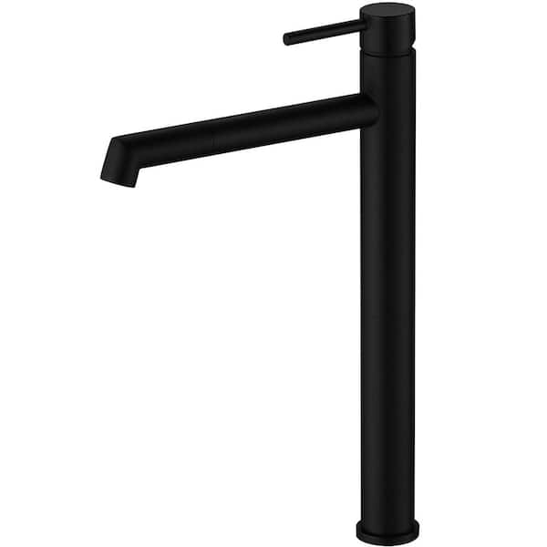 BWE Single Hole Single Handle Bathroom Vessel Sink Faucet With Supply Hose in Matte Black