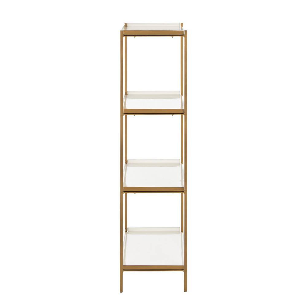 Daniella White and Brass 4-Tier Iron Etagere