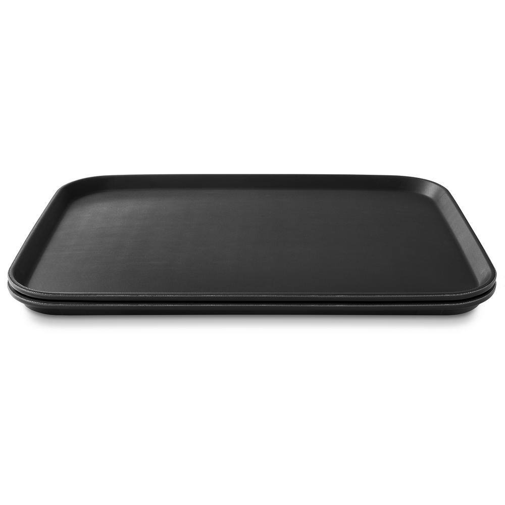 Jubilee Black Non-Slip Rectangular Heavy-Duty Serving Trays, Set of 2