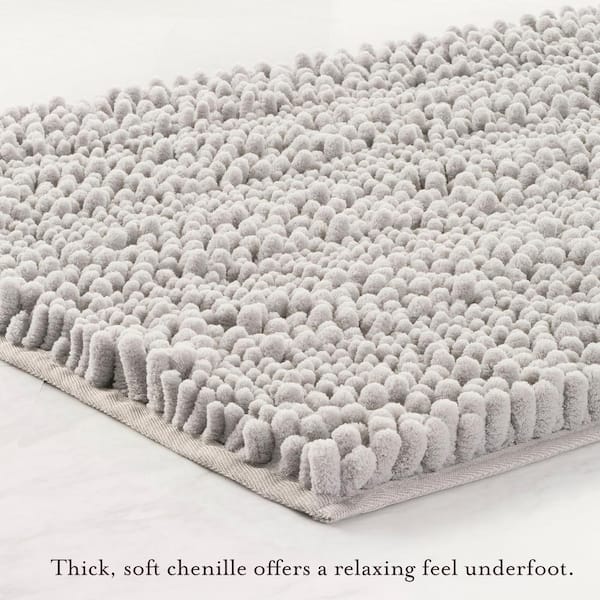 Astor with TPR Backing 17 in. x 24 in. Light Gray Solid Color Polyester Rectangle Bath Mat