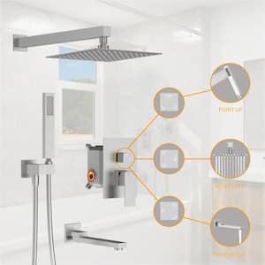 Single-Handle 3-Spray Hand Shower Tub and Shower Faucet with 12 in. Wall Mount Rain Shower Heads in Brushed Nickel