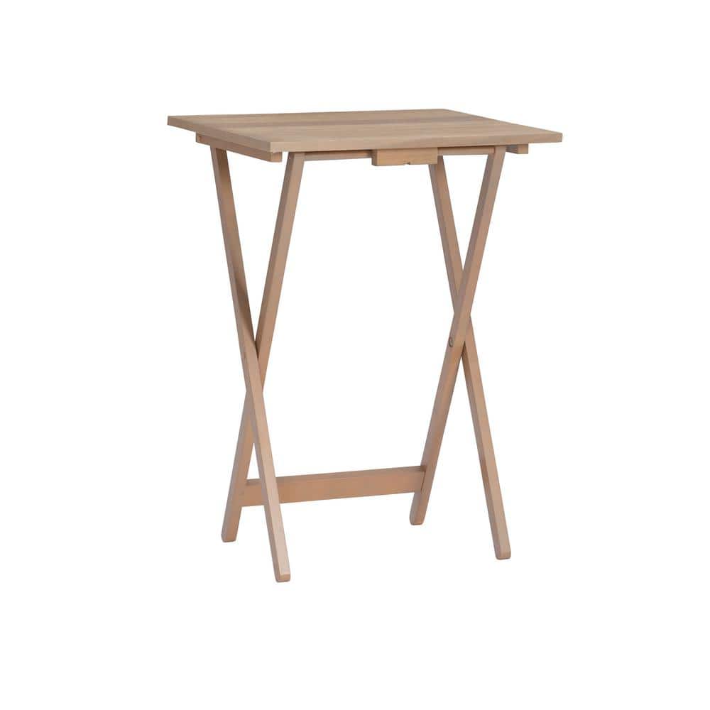Elegant Gray Acacia 4-Piece Tray Table Set with Stand