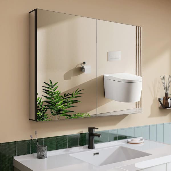 40 in. W x 30 in. H Rectangular Aluminum Recessed or Surface Mount Frameless Medicine Cabinet with Mirrors for Bathroom