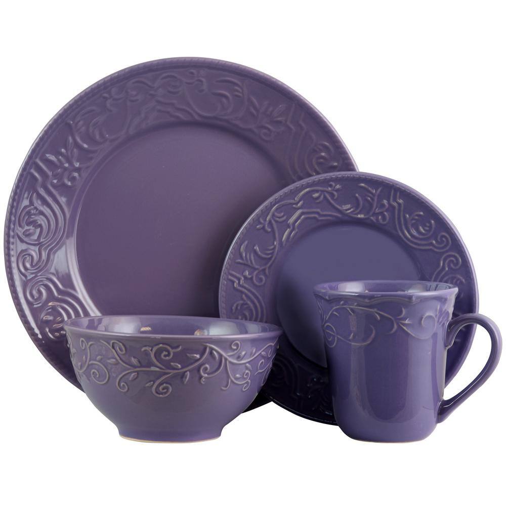 Elama Lilac Embossed Ceramic 16-Piece Dinnerware Set