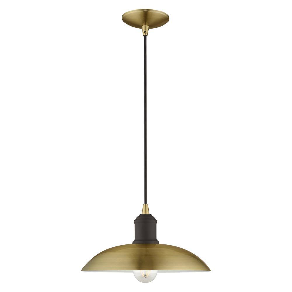 Antique Brass Mini Pendant with Metal Shade and White Interior