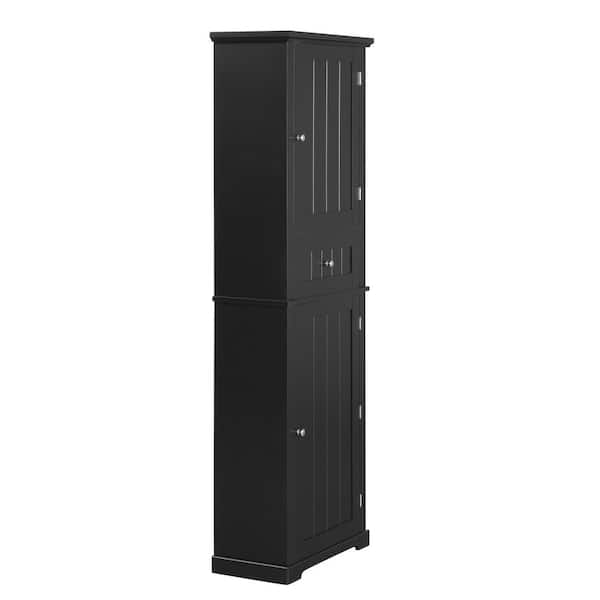 Zeus & Ruta 22 in. W x 11 in. D x 67.3 in. H Black Linen Cabinet with Drawer and Adjustable Shelf