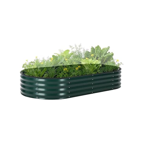 6x3x1ft Oval Galvanized Raised Garden Bed with Zippered PVC Cover, Outdoor Metal Planter Box for Vegetables, Dark Green