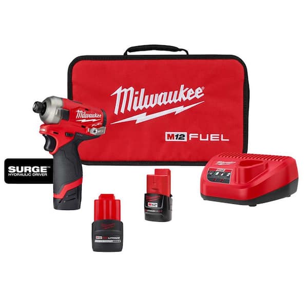 Milwaukee M12 FUEL SURGE 12V Lithium-Ion Brushless Cordless 1/4 in. Hex Impact Driver Kit w/CP High Output 2.5 Ah Battery Pack