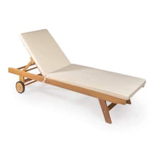 Mallorca 77.56"x23.62" Classic Adjustable Acacia Wood Outdoor Chaise Lounge Chair with Cushion & Wheels, White/Natural
