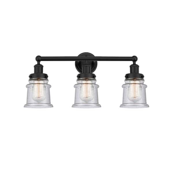 Canton 23.25 in. 3-Light Matte Black Vanity Light with Glass Shade