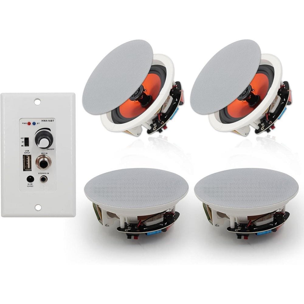 6.5 in. Bluetooth in Wall/ in Ceiling 600-Watt Speakers with Amplifier-Flush Mount System 2-Pairs, Paintable Grilles price history on PriceWatchPro