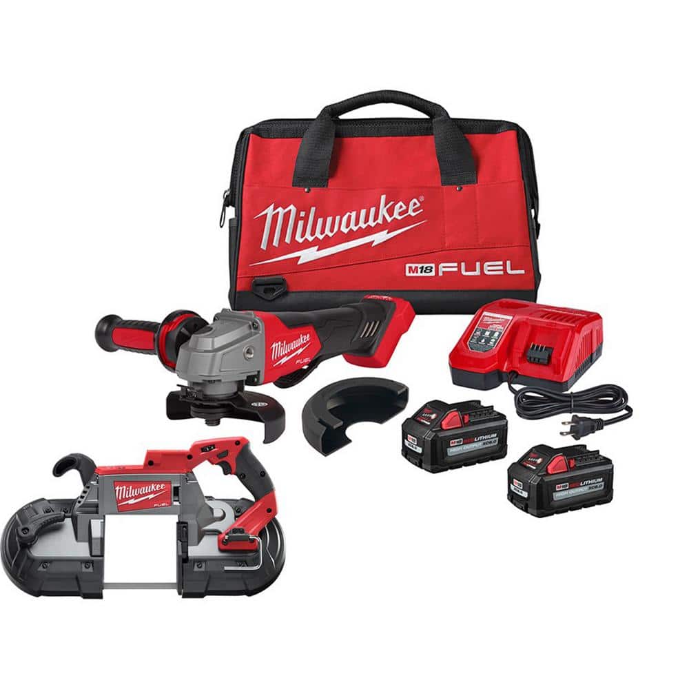 Milwaukee M18 FUEL 18V Lithium-Ion Brushless Cordless 4-1/2 in./5 in.  Grinder with Deep Cut Bandsaw (2-Tool) 2880-22-2729-20 The Home Depot