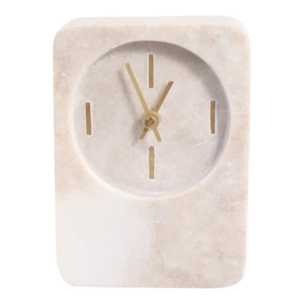 Beige Marble 7 in. H Decorative Tabletop Clock with Brass Hands