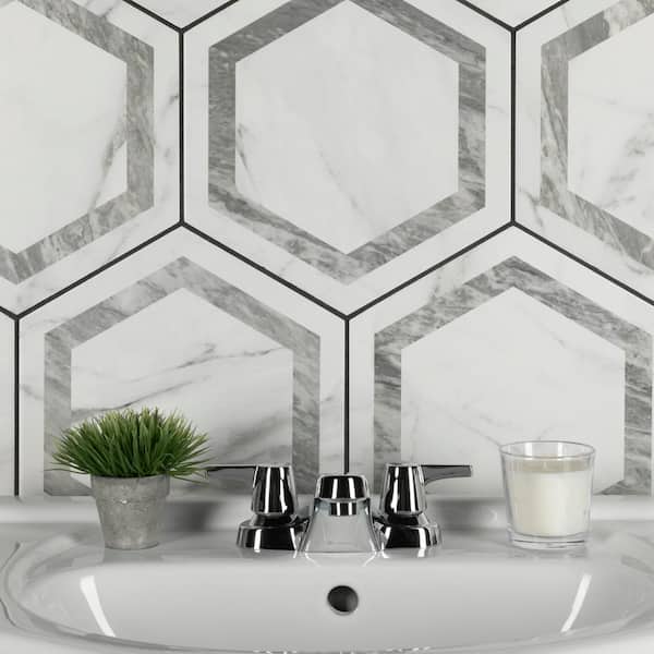 Marbilia Hex Venato Grey Geo with Biotech 11 in. x 13 in. Porcelain Floor and Wall Tile (10.64 sq. ft./Case)