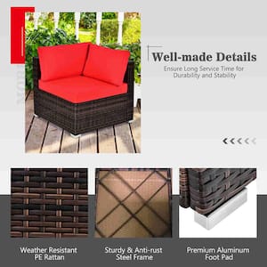 8-Piece Patio Rattan Furniture Set Fire Pit Table Tank Holder Cover Deck Red