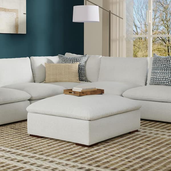 Simpli Home Jasmine Ottoman in Velvety Chenille Performance Fabric, Assembled