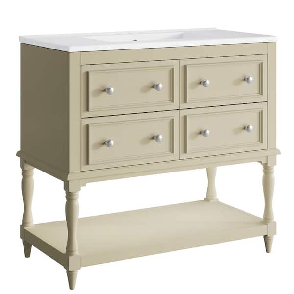 35.4 in. Storage Cabinet, Accent Cabinet with 4 Drawers and Open Storage Shelf, White