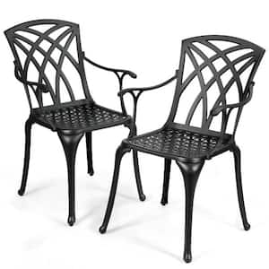 Black Aluminum Outdoor Dining Chair with Armrest (2-Pack)