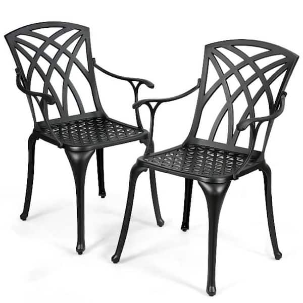 Alpulon Black Aluminum Outdoor Dining Chair with Armrest (2Pack
