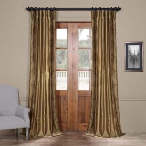 Chai Gold Embroidered Faux Silk Polyester Room Darkening Curtain - 50 in. W x 96 in. L (1 Panel)