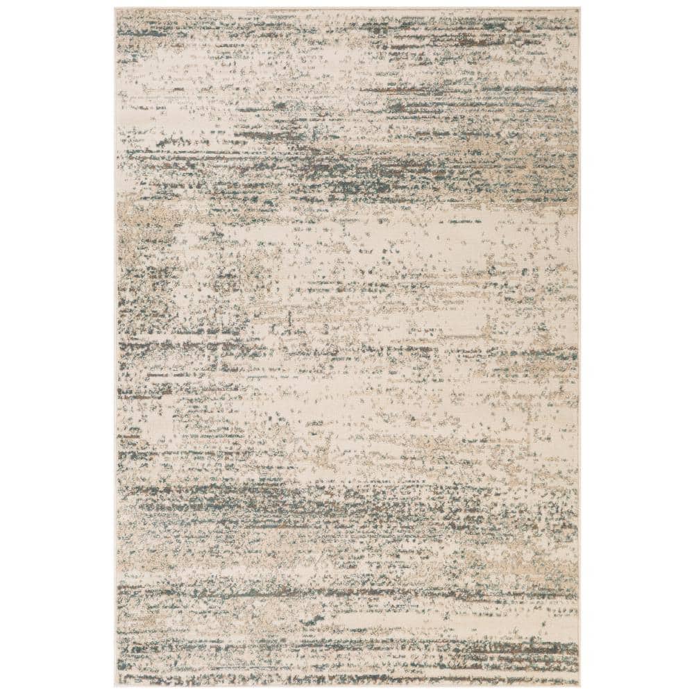 Ivory and Gray Rectangular Striped Synthetic Area Rug 6'7" x 9'