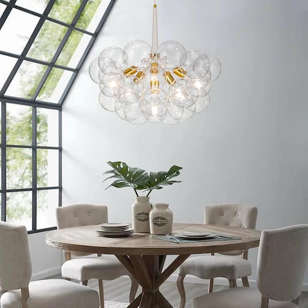 HUOKU Alma 6-Light 24.8 in.W Gold and White Cluster Bubble