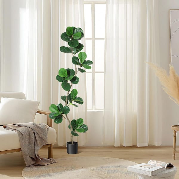 6 ft. Artificial Fiddle Leaf Fig Tree with Black Nursery Planter, Large Floor Plants for Home or Office Decor