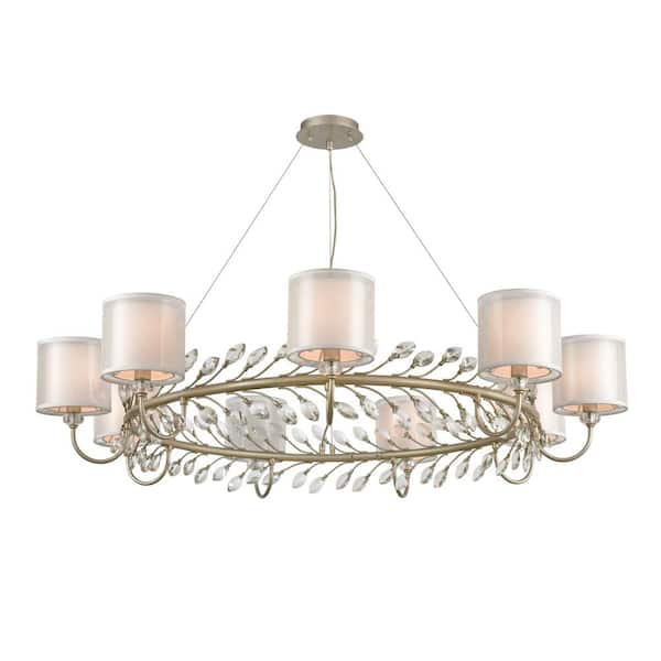 Titan Lighting Ashland 48 in. Wide 9-Light Aged Silver Chandelier with Fabric Shade