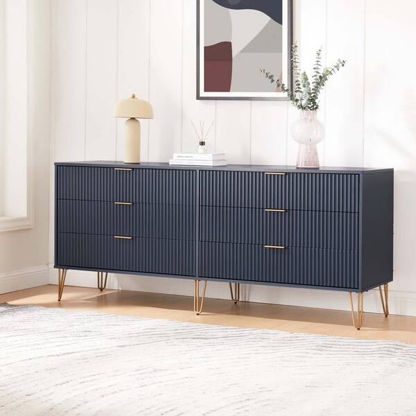 Manhattan Comfort DUMBO Modern 6-Drawer Double Low Dresser in Midnight Blue
