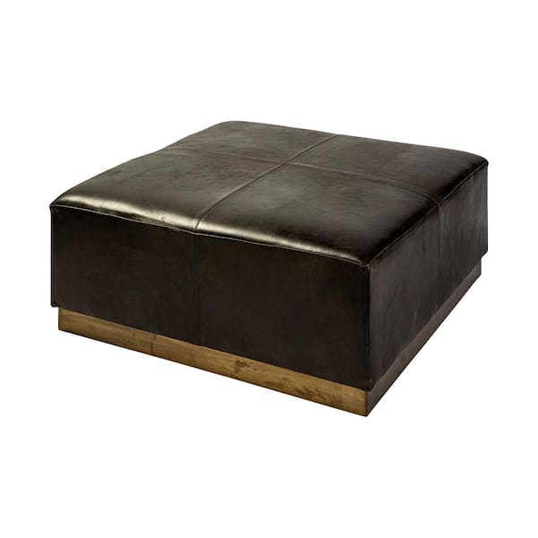 Minara 36 in. Black Square Leather Wrapped with Metal Base Ottoman
